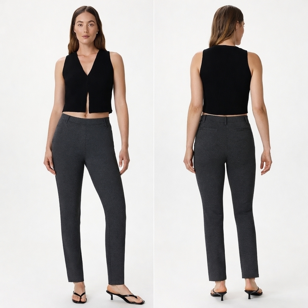 Quince Ultra Stretch Ponte Straight Leg Pants Charcoal Medium Petite